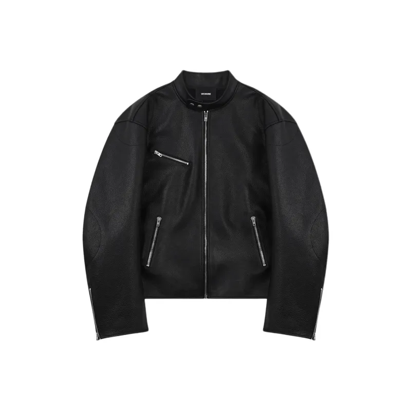 WE11DONE FW24 Leather Jacket Women's Black-0