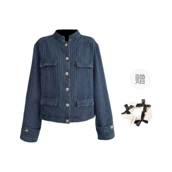TURN UP Denim Jacket Women's Light Blue+Bowknot Hair Tie Comes With