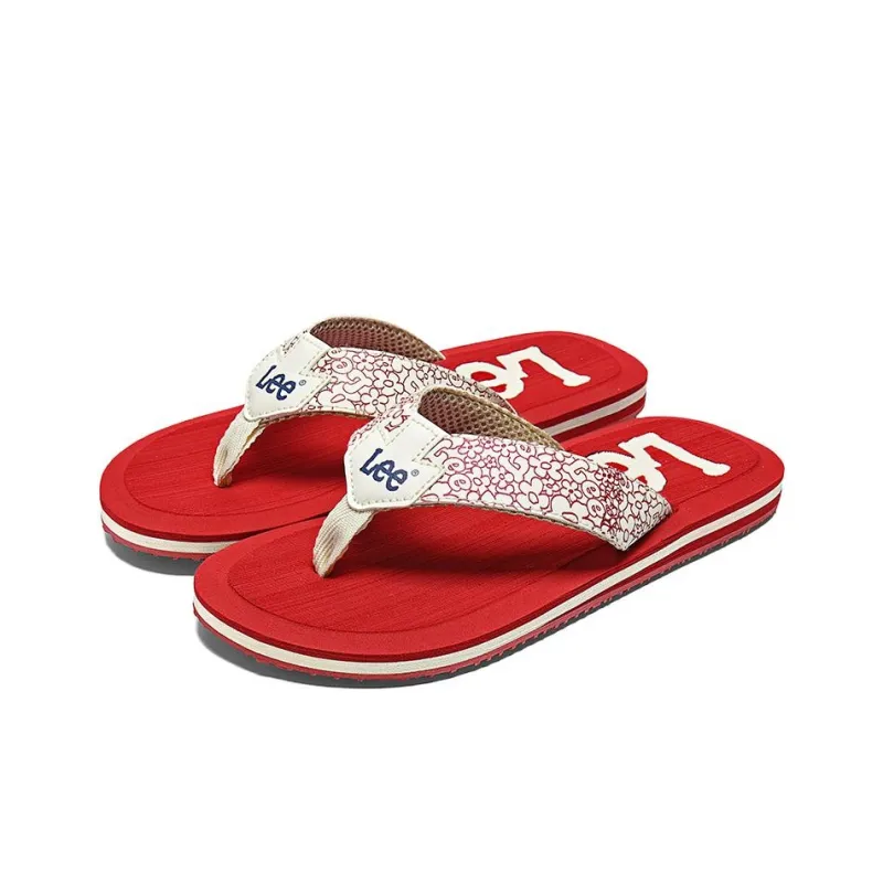 Lee EVA Rubber Sole Stitching Graffiti Odor Resistant Abrasion Resistant Slip Resistant Quick Dry Flip Flops Men's Red-1