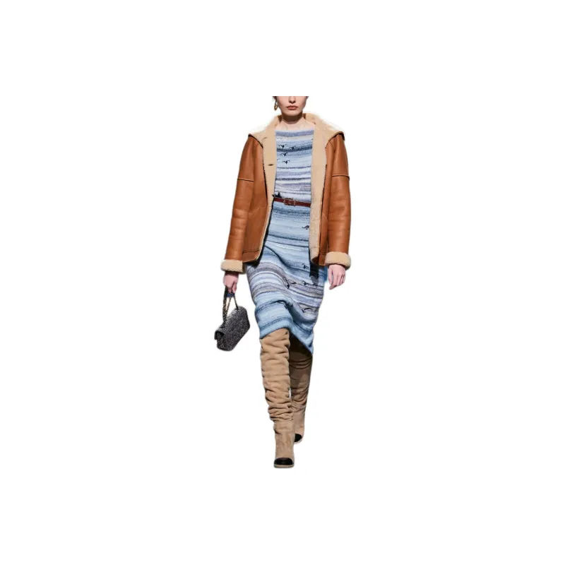 CHANEL Leather Jacket Women's Brown-0