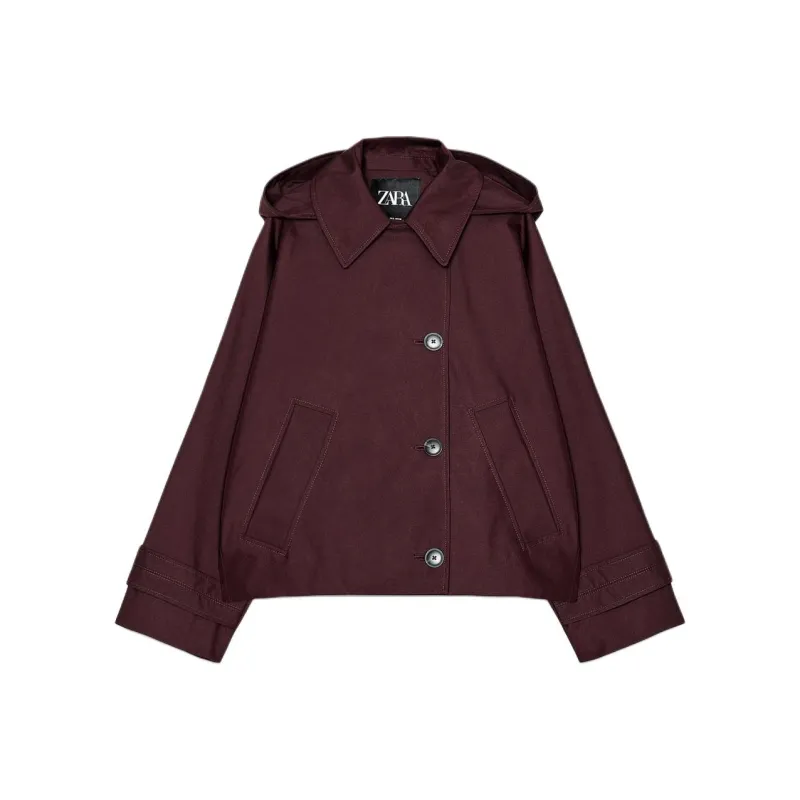 ZARA ZW Series Trench Coat Women's Burgundy-0