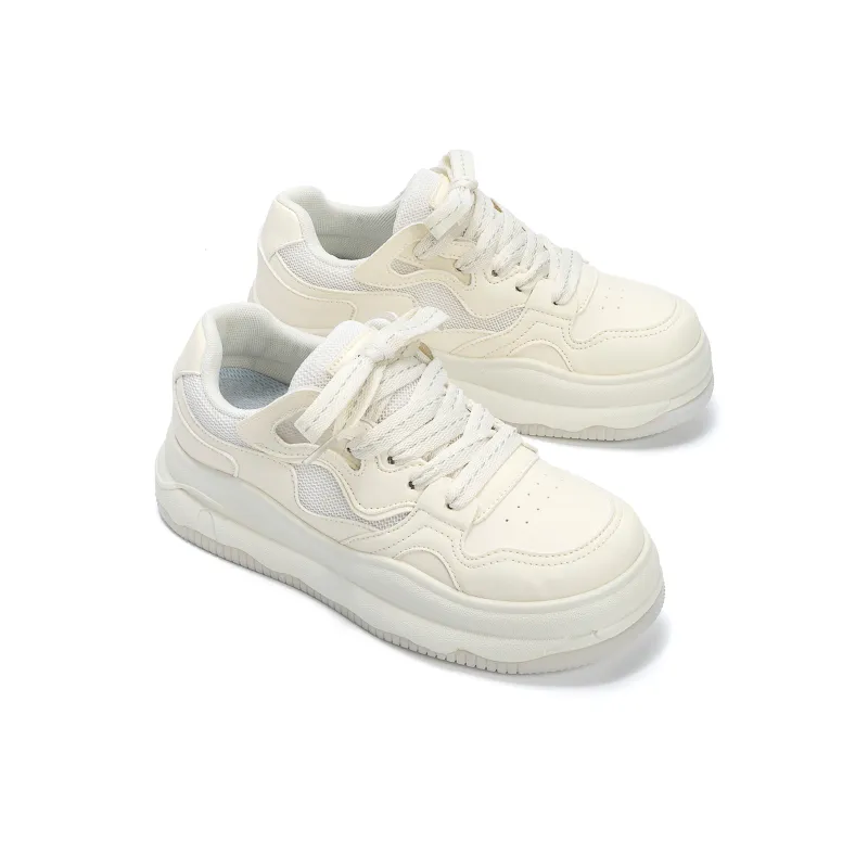 HUANQIU Coverage Abrasion Resistant Lightweight Low Top Skateboard Shoes Women's Beige-4
