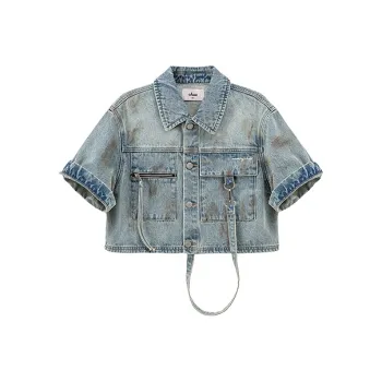 CHUU Cropped Coat Women's Medium Denim Blue