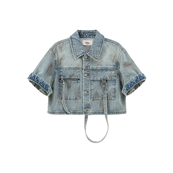 CHUU Cropped Coat Women's Medium Denim Blue-0