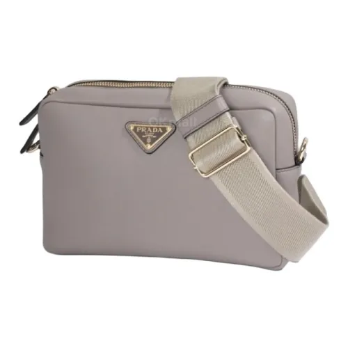 PRADA Leather Shoulder Bag Unisex Gray