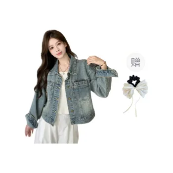 TUSHIFEI Denim Jacket Women's Blue+Hair Tie Comes With