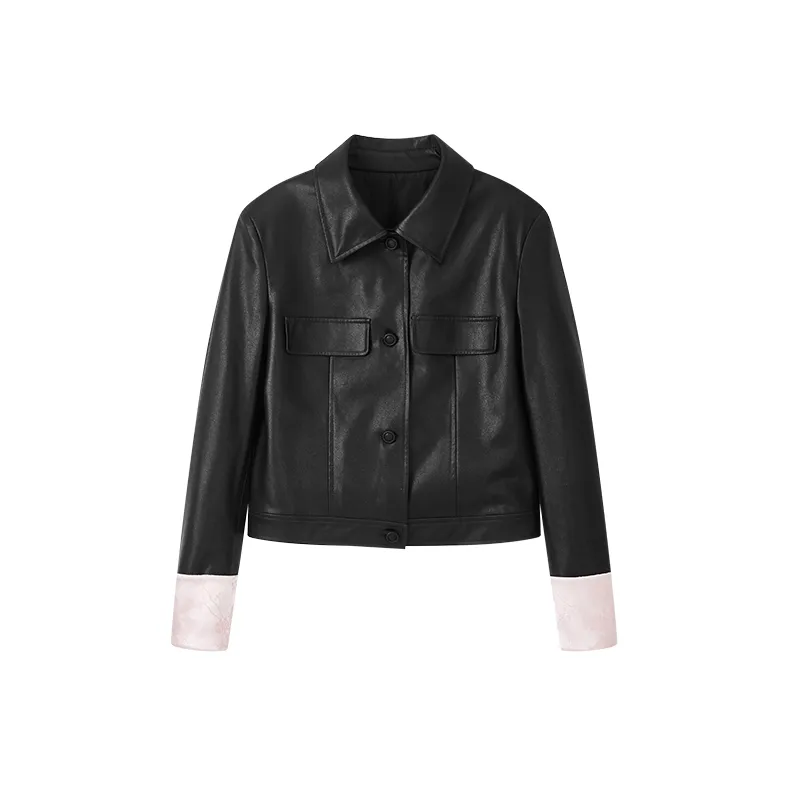 Yu Qianwen Leather Jacket Women's Black-0