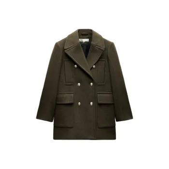ZARA ZW Series Coats Women's Khaki Green