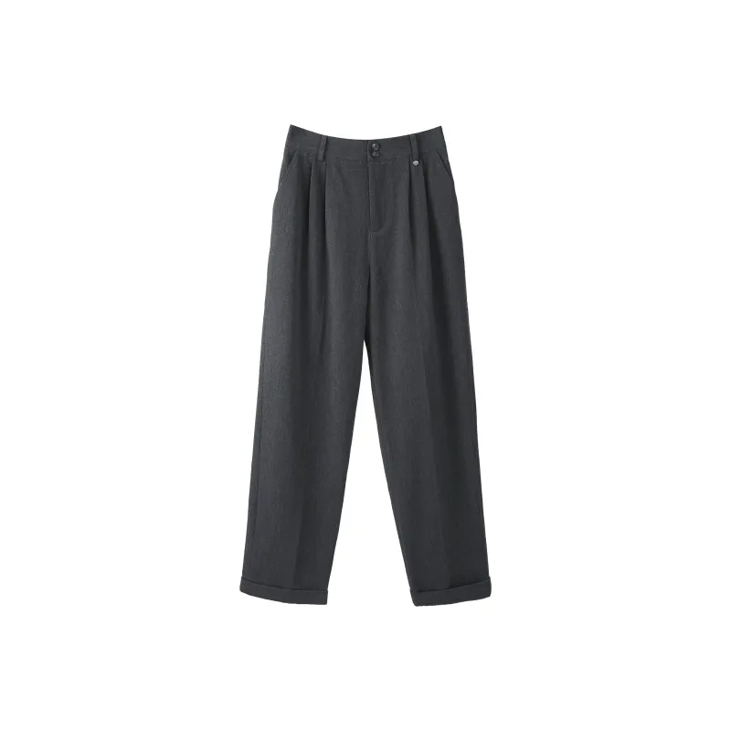 Fstudio Fall And Winter Korean High-Rise Fashion Versatile Casual Pants Women's Gray-0