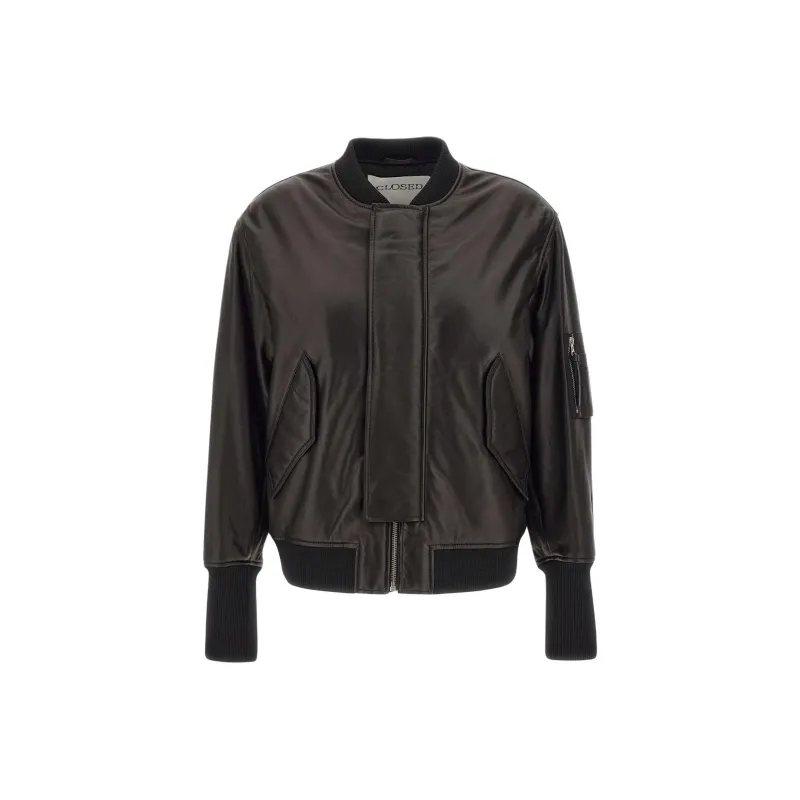 CLOSED Padded Leather Bomber Jacket-0
