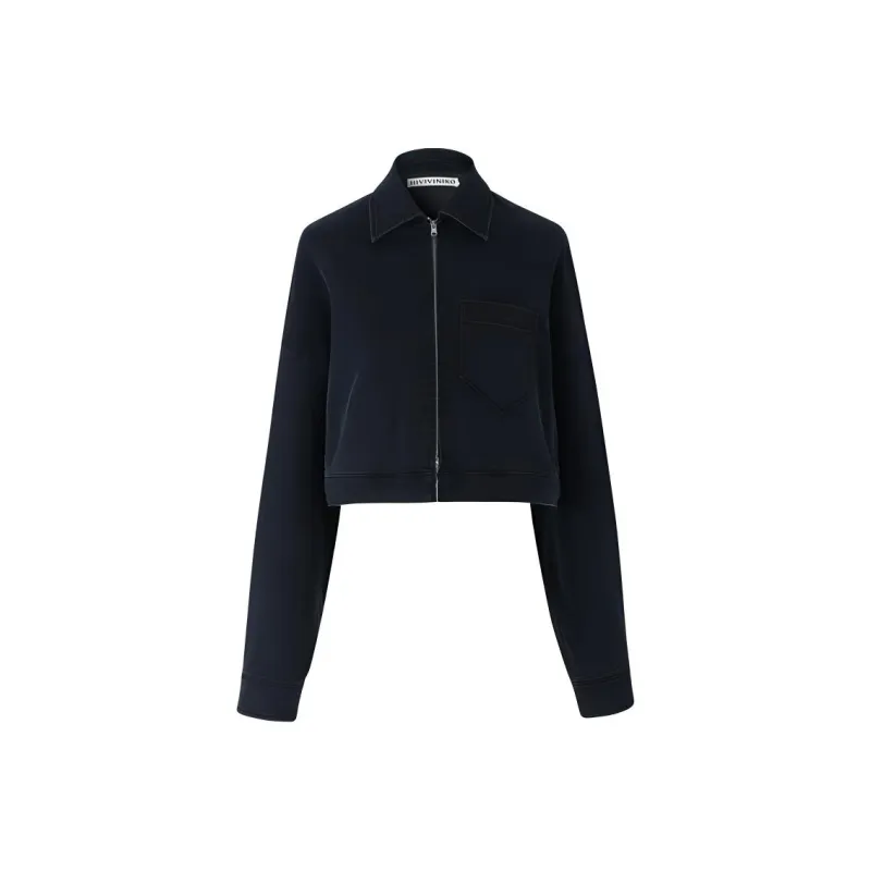 III VIVINIKO Denim Jacket Women's Navy Blue-0