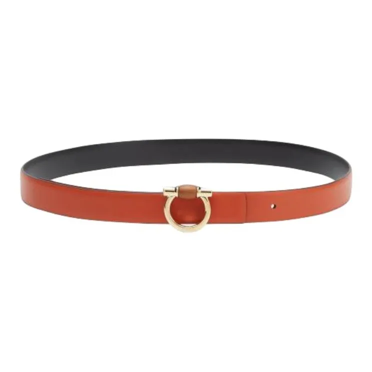 FERRAGAMO Calfskin Leather Belts Women's Orange Width 2.5cm-0