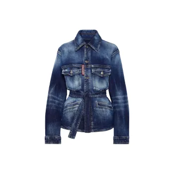 DSQUARED 2 Belted Distressed Denim Jacket