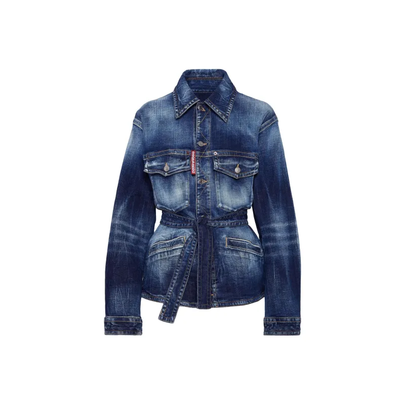 DSQUARED 2 Belted Distressed Denim Jacket-0