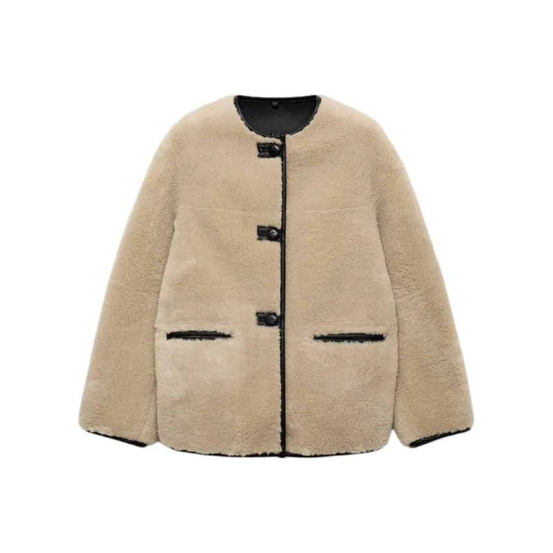 MANGO Velvet feel Coat Women's Beige-0