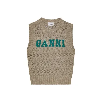 GANNI Intarsia knit Logo Top