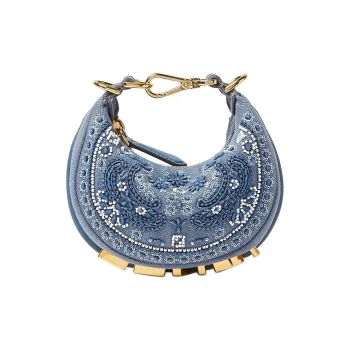 FENDI Fendigraphy Denim Crescent Bag Handbag Women's Blue