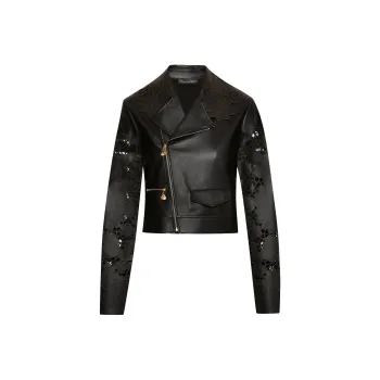 Oscar De La Renta Laser cut Floral Leather Jacket