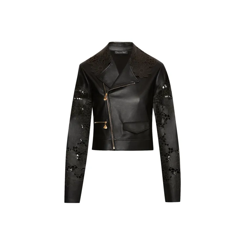 Oscar De La Renta Laser cut Floral Leather Jacket-0