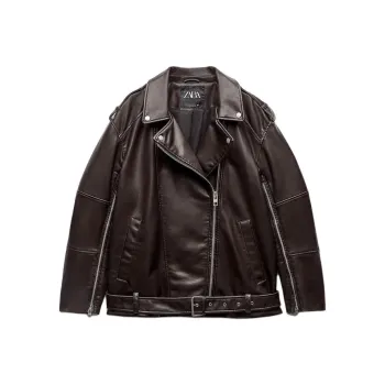 ZARA Trf Leather Jacket Women's Dark Brown