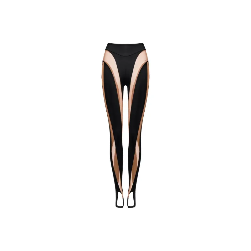 Mugler H&M Mesh Paneled Stirrup Leggings Beige/Color Block-0