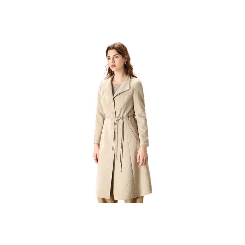 FENHONGMALI Trench Coat Women's Beige-0