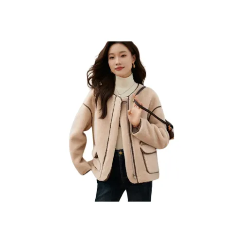 Mo Han Yi Mei Velvet-feel Coat Women's Light Khaki