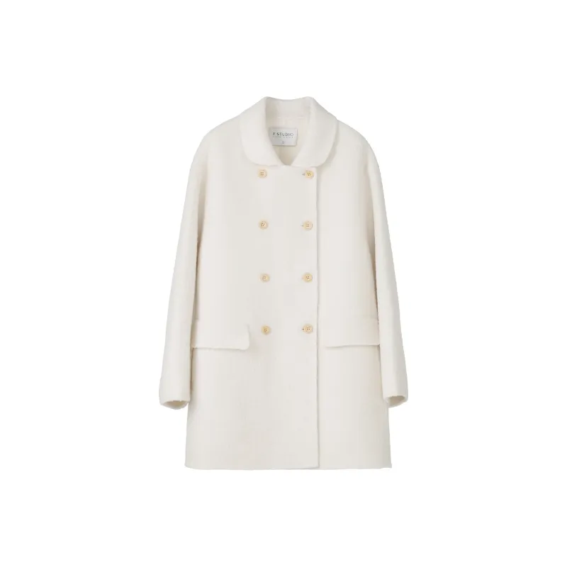 Fstudio Korean Solid Color Woolen Commute Versatile Long Sleeved Velvet Jacket Women's Moon White-0