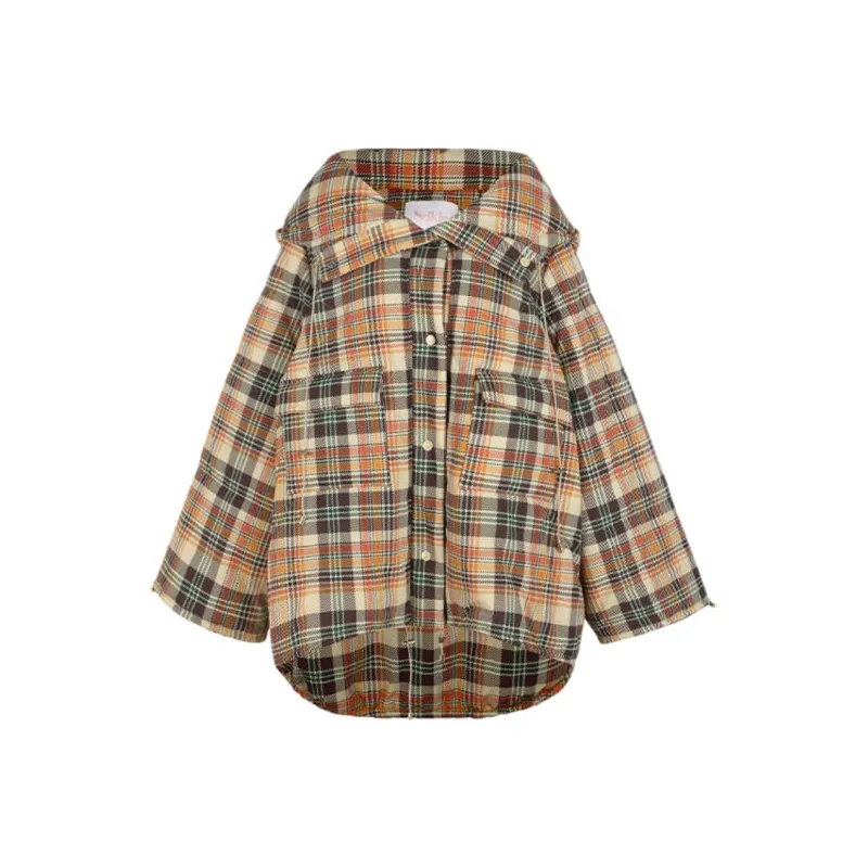 Selkie Collection FW24 Puffer Jacket Women's Khaki Plaid Print-0