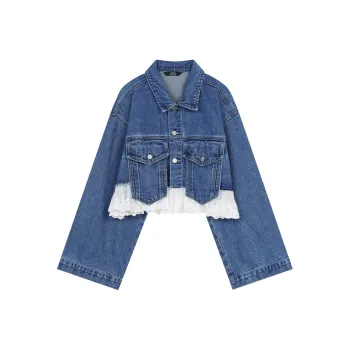 ELF SACK Cropped Coat Women's Urban Chic Style Washed Blue