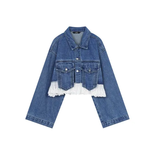 ELF SACK Cropped Coat Women's Urban Chic Style Washed Blue