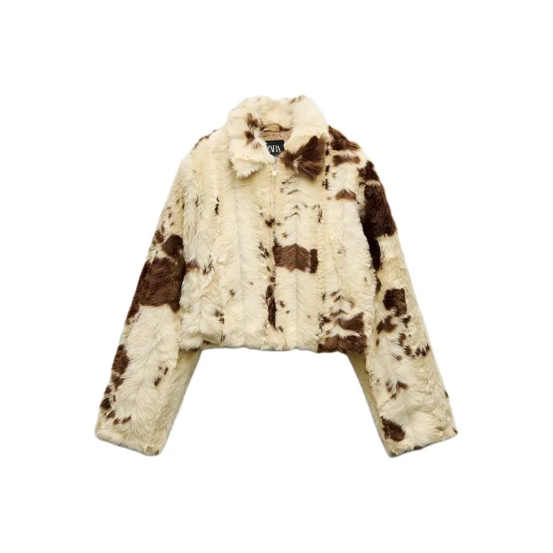 ZARA Trf Velvet feel Coat Women's Beige-0