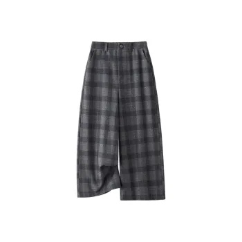 IHIMI Casual Pants Women's Blue And Gray Plaid