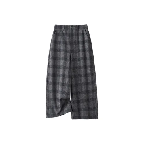 IHIMI Casual Pants Women's Blue And Gray Plaid