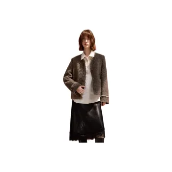 3COLOUR Velvet feel Coat Women's Coffee