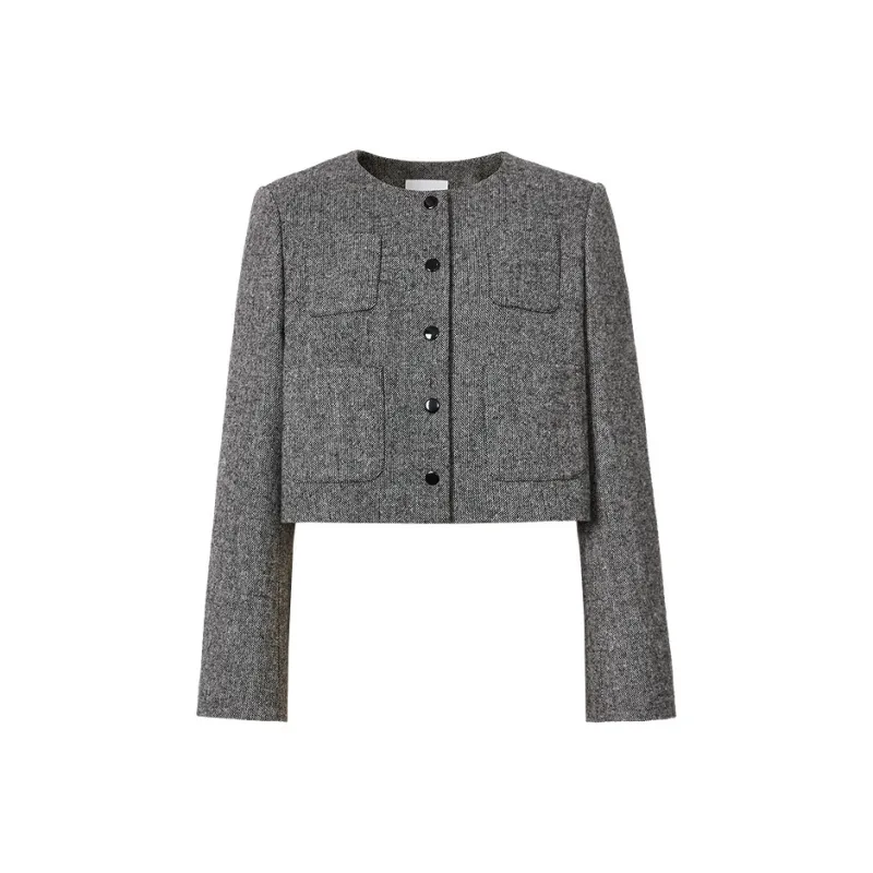 Hopeshow Cropped Coat Women's Black Gray-0