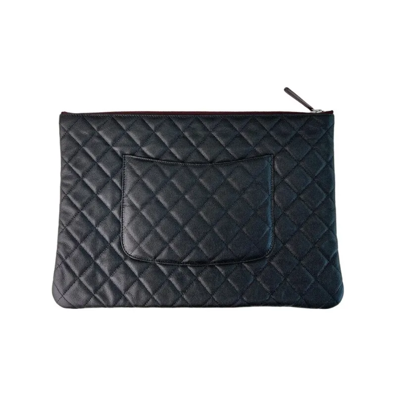 CHANEL Lambskin Clutch Large Size Women's Black-1