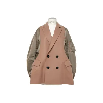 Sacai Wool Melton Nylon Twill Quilted Coat 'Beige/Khaki'