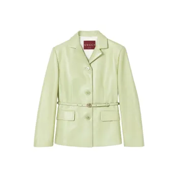 GUCCI SS25 Spring Collection Leather Jacket Women's Gray Green