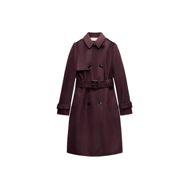 ZARA ZW Series Trench Coat Women's Burgundy Red-0