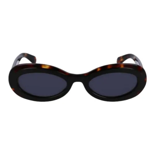 FERRAGAMO Acetate Metal Oval Sunglasses Women's Brown
