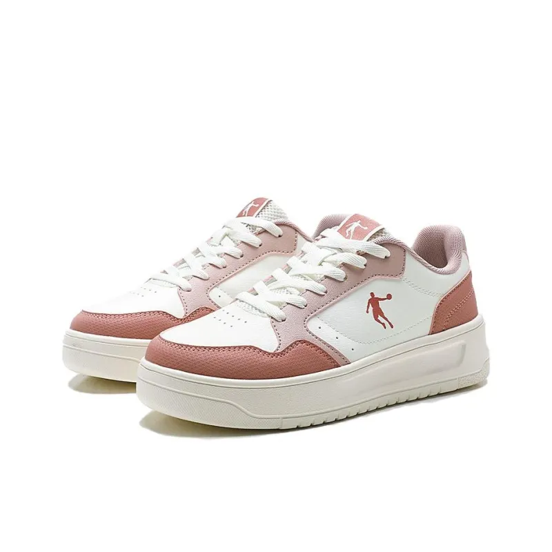 QIAODAN Slip Resistant, Abrasion Resistant, Lightweight Low Top Skateboard Shoes Women's Ivory White Dusty Pink-2