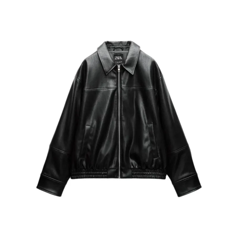 ZARA Trf Leather Jacket Women's Black-0
