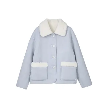 Fstudio Korean Petite Lapel Reversible Velvet Jacket Women's Blue