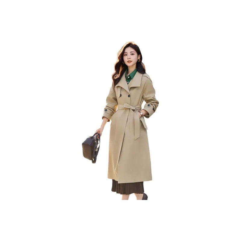 Yi Mengyuan Mid Length Trench Coat Women's Khaki-0
