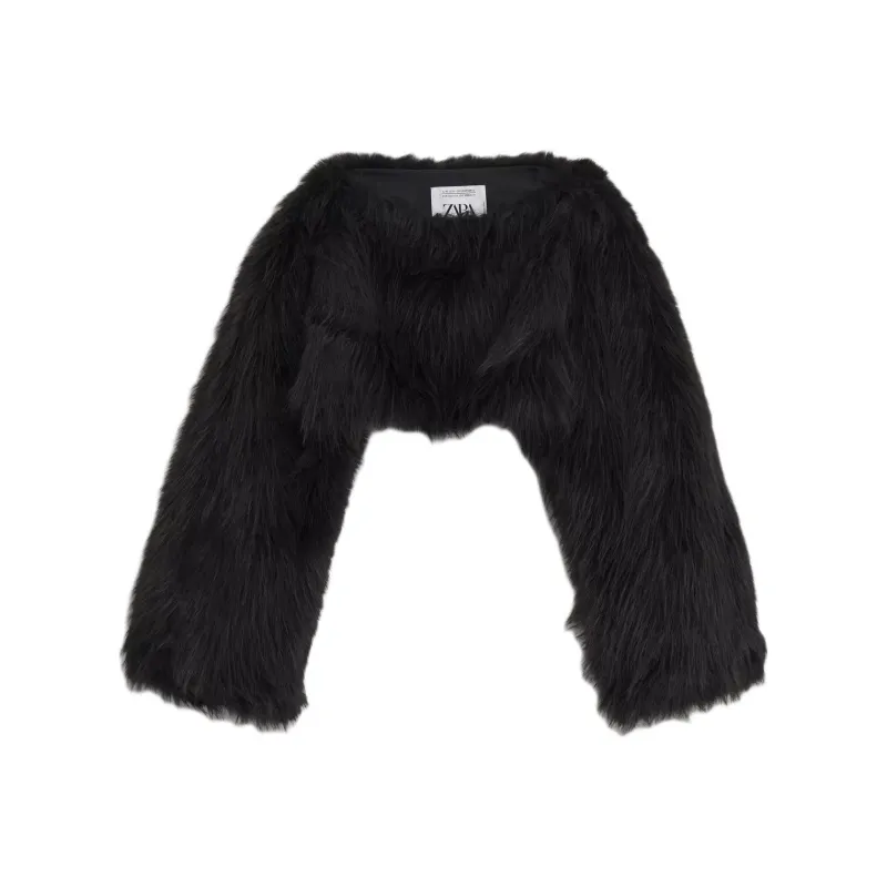 ZARA Velvet-feel Coat Women's Black Green-0