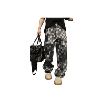 BENGEN Jeans Unisex Black Plaid