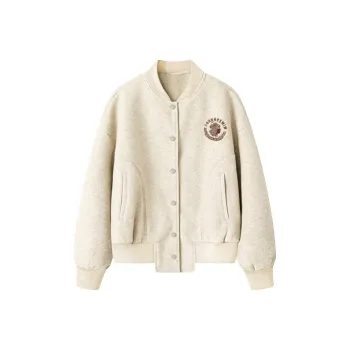 PAZZO Solid Color Cropped Woolen Baseball Jacket Women's