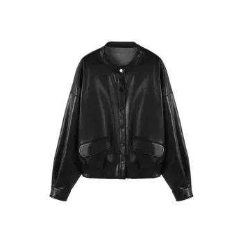BASIC HOUSE Leather Jacket Women's Black