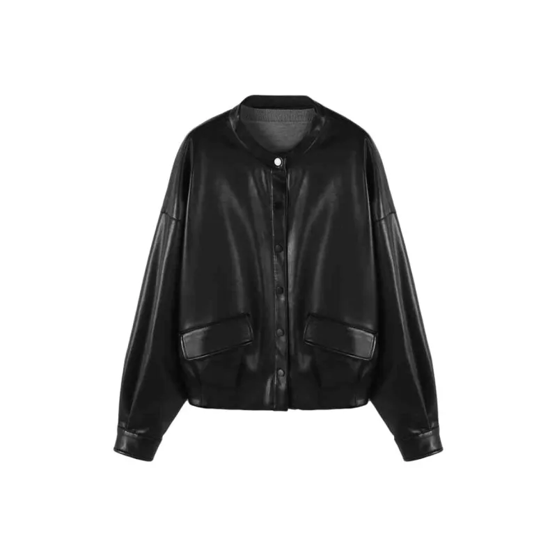 BASIC HOUSE Leather Jacket Women's Black-0